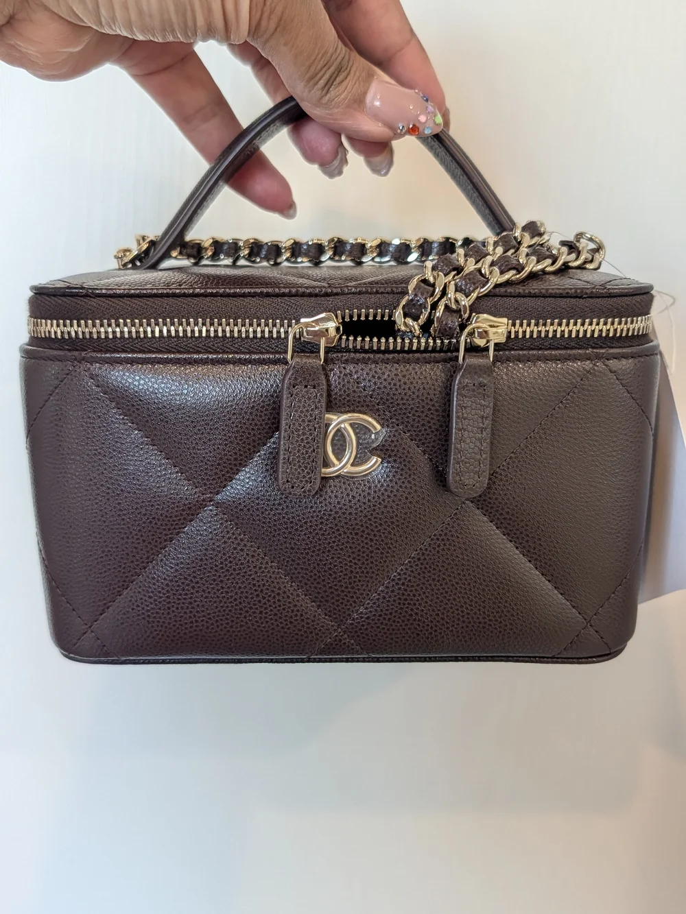 Chanel 2026 Caviar Quilted Vanity Case Handbag in Dark Brown